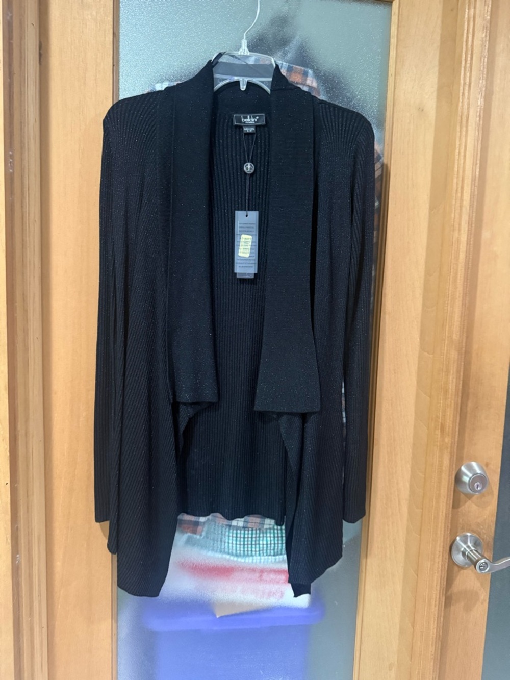 Belldini Black Open-Front Knit Drape Cardigan